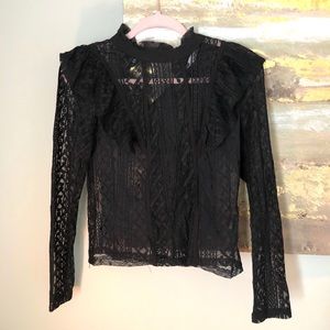 Black high collar, long sleeve top